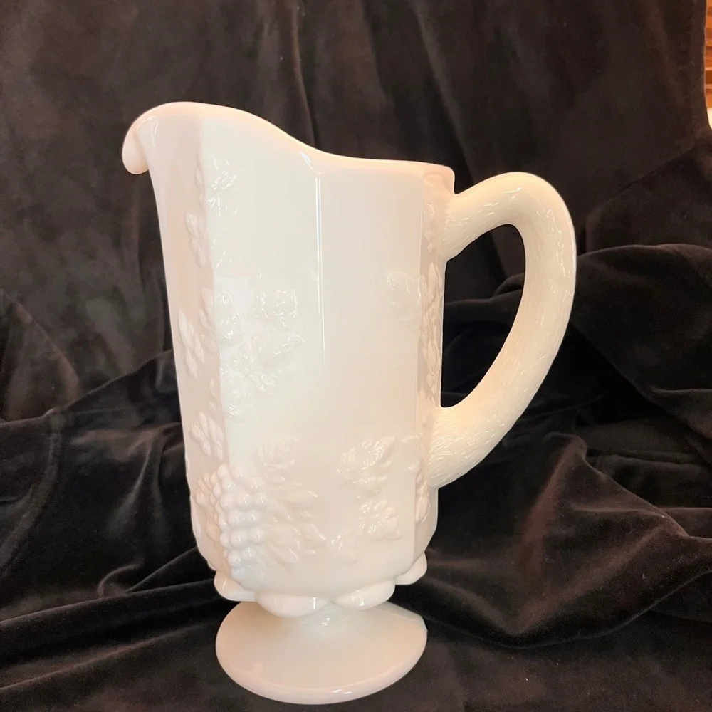 Westmoreland Milk Glass Paneled Grape Footed Pitcher Vintage MCM Water Vase